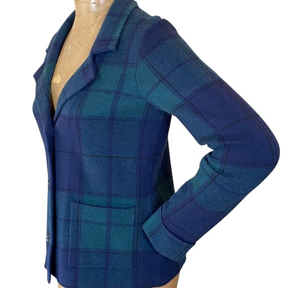 Tahari Jacket Cardigan Knit Blazer Plaid Sz M Blue & Green #178E - Picture 4 of 7